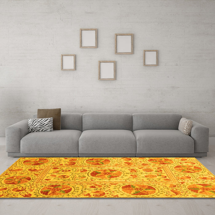Machine Washable Abstract Yellow Modern Rug in a Living Room, wshabs3638yw