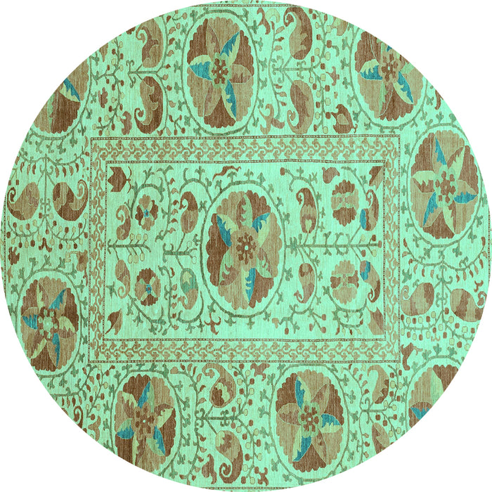 Round Machine Washable Abstract Turquoise Modern Area Rugs, wshabs3638turq