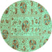 Round Machine Washable Abstract Turquoise Modern Area Rugs, wshabs3638turq