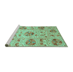 Sideview of Machine Washable Abstract Turquoise Modern Area Rugs, wshabs3638turq