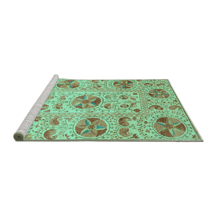 Sideview of Machine Washable Abstract Turquoise Modern Area Rugs, wshabs3638turq