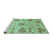 Sideview of Machine Washable Abstract Turquoise Modern Area Rugs, wshabs3638turq