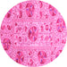 Round Machine Washable Abstract Pink Modern Rug, wshabs3638pnk