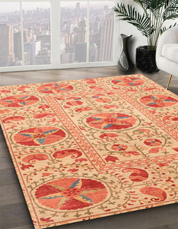 Machine Washable Abstract Orange Red Rug in a Family Room, wshabs3638