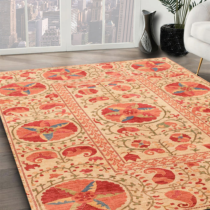 Machine Washable Abstract Orange Red Rug in a Family Room, wshabs3638