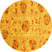 Round Machine Washable Abstract Yellow Modern Rug, wshabs3638yw