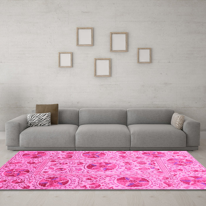 Machine Washable Abstract Pink Modern Rug in a Living Room, wshabs3638pnk