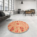 Round Abstract Orange Red Modern Rug in a Office, abs3638