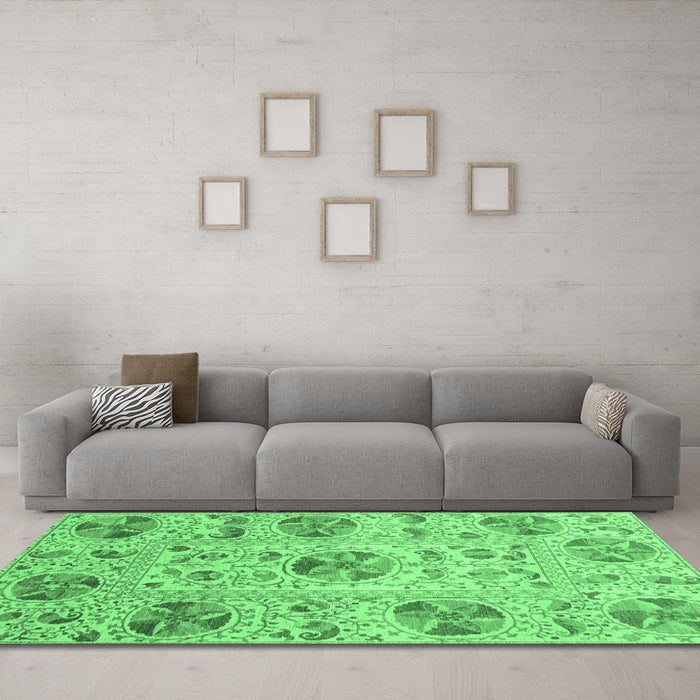 Machine Washable Abstract Emerald Green Modern Area Rugs in a Living Room,, wshabs3638emgrn