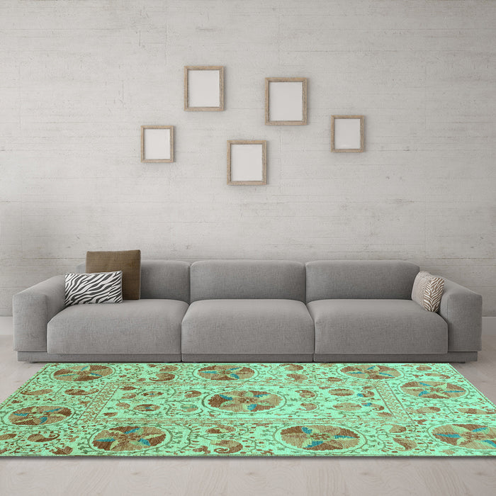 Machine Washable Abstract Turquoise Modern Area Rugs in a Living Room,, wshabs3638turq