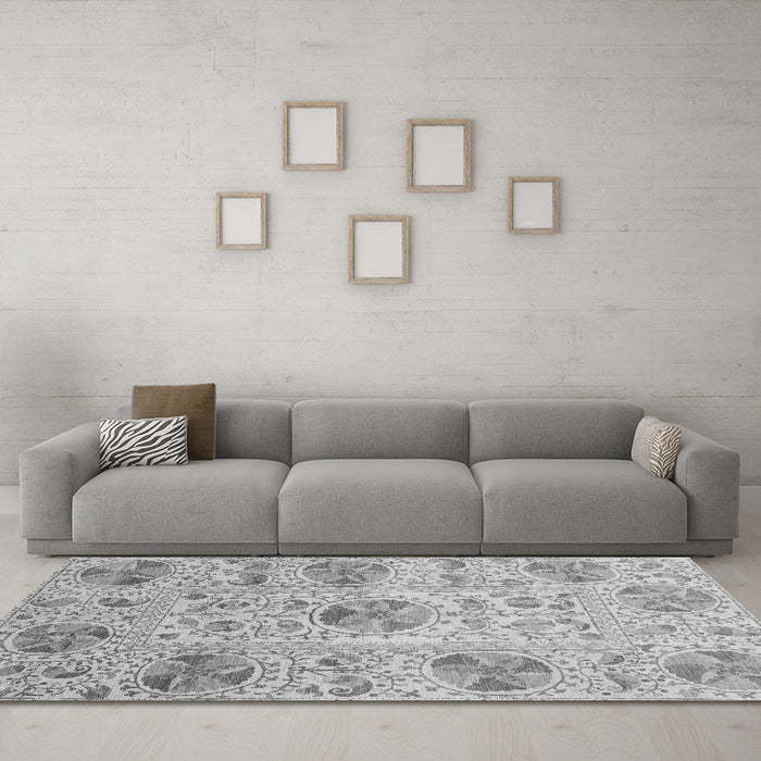 Machine Washable Abstract Gray Modern Rug in a Living Room,, wshabs3638gry