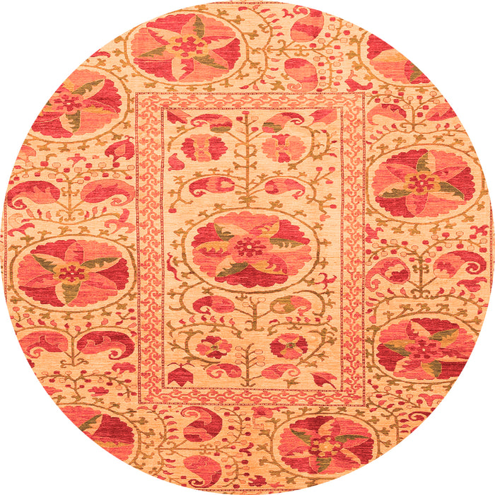 Round Machine Washable Abstract Orange Modern Area Rugs, wshabs3638org