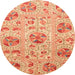 Round Machine Washable Abstract Orange Red Rug, wshabs3638