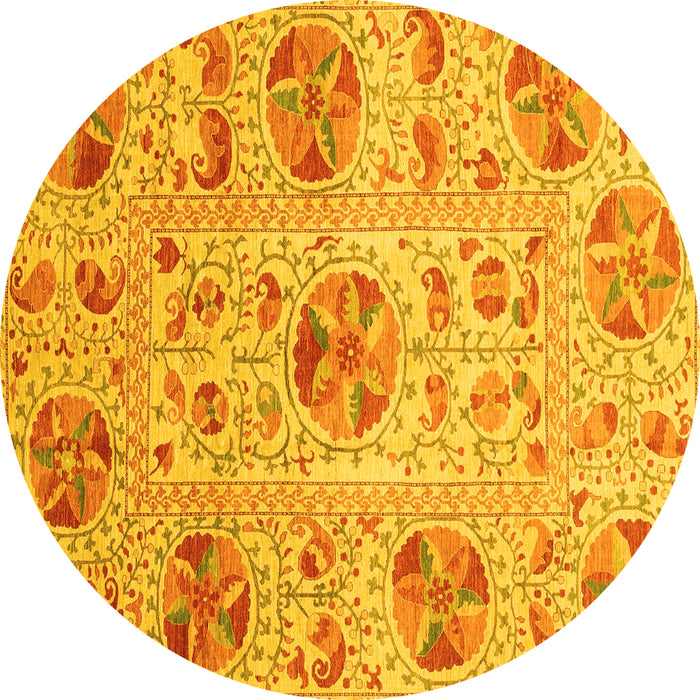 Round Abstract Yellow Modern Rug, abs3638yw