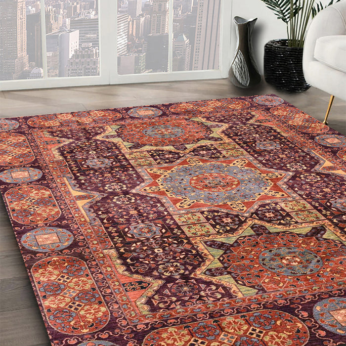 Machine Washable Abstract Fire Brick Red Rug in a Family Room, wshabs3639
