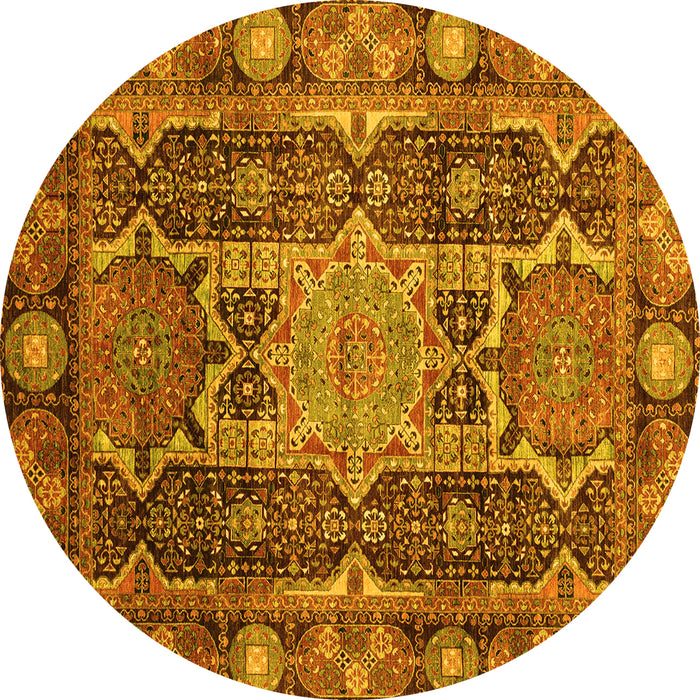 Round Abstract Yellow Modern Rug, abs3639yw
