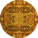 Round Abstract Yellow Modern Rug, abs3639yw