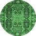 Round Machine Washable Abstract Emerald Green Modern Area Rugs, wshabs3639emgrn