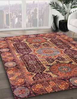 Abstract Fire Brick Red Modern Rug in Family Room, abs3639