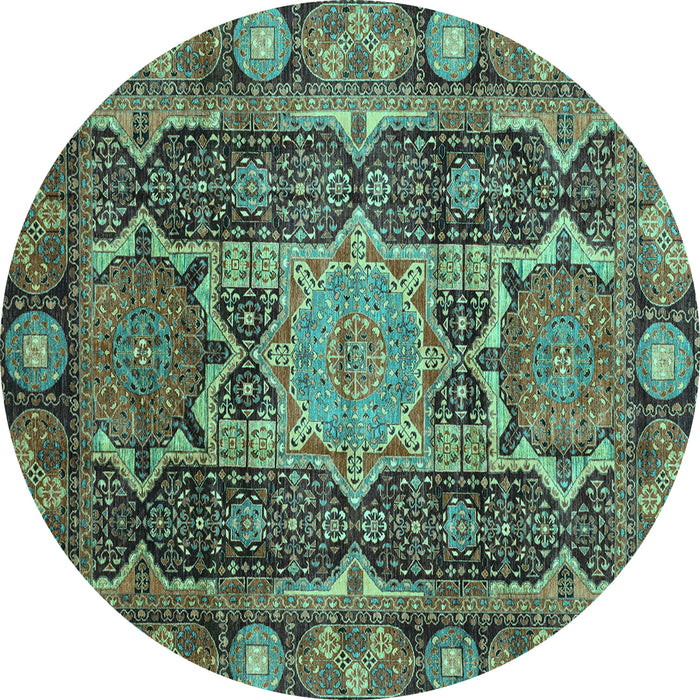 Round Abstract Turquoise Modern Rug, abs3639turq