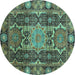 Round Abstract Turquoise Modern Rug, abs3639turq