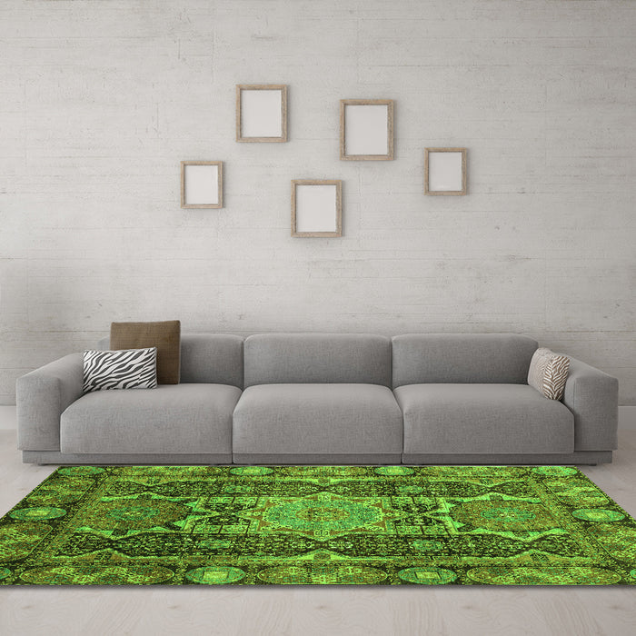 Machine Washable Abstract Green Modern Area Rugs in a Living Room,, wshabs3639grn