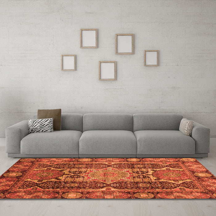 Machine Washable Abstract Orange Modern Area Rugs in a Living Room, wshabs3639org