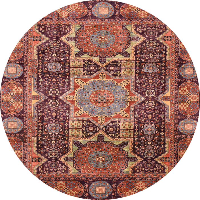 Round Machine Washable Abstract Fire Brick Red Rug, wshabs3639