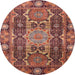 Round Machine Washable Abstract Fire Brick Red Rug, wshabs3639