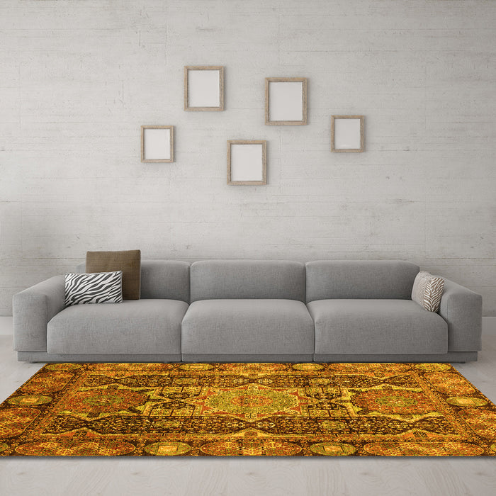 Machine Washable Abstract Yellow Modern Rug in a Living Room, wshabs3639yw