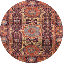 Round Abstract Fire Brick Red Modern Rug, abs3639