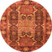 Round Machine Washable Abstract Orange Modern Area Rugs, wshabs3639org