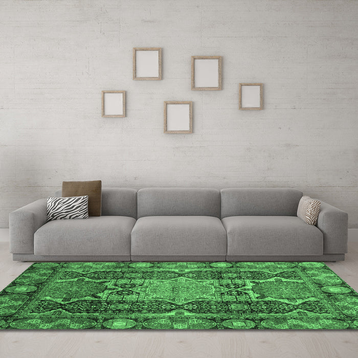 Machine Washable Abstract Emerald Green Modern Area Rugs in a Living Room,, wshabs3639emgrn