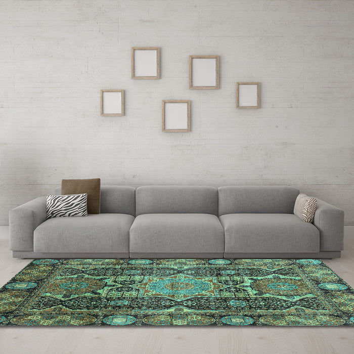 Machine Washable Abstract Turquoise Modern Area Rugs in a Living Room,, wshabs3639turq