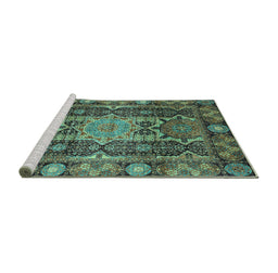 Sideview of Machine Washable Abstract Turquoise Modern Area Rugs, wshabs3639turq