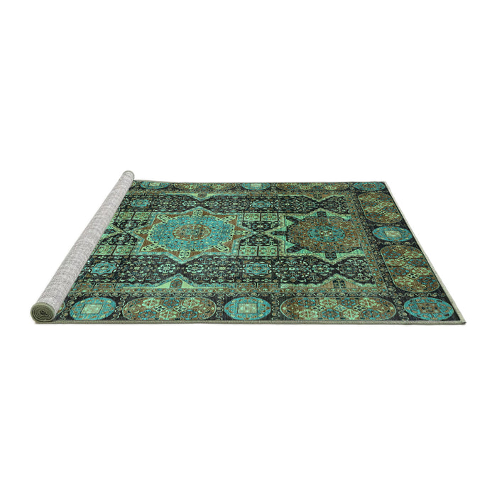 Sideview of Machine Washable Abstract Turquoise Modern Area Rugs, wshabs3639turq