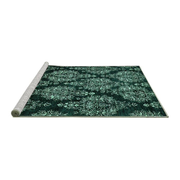 Sideview of Machine Washable Abstract Turquoise Modern Area Rugs, wshabs363turq