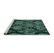 Sideview of Machine Washable Abstract Turquoise Modern Area Rugs, wshabs363turq