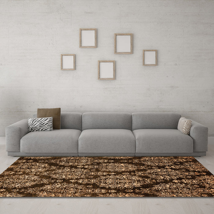 Machine Washable Abstract Orange Modern Area Rugs in a Living Room, wshabs363org