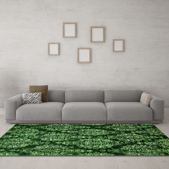 Machine Washable Abstract Green Modern Area Rugs in a Living Room,, wshabs363grn