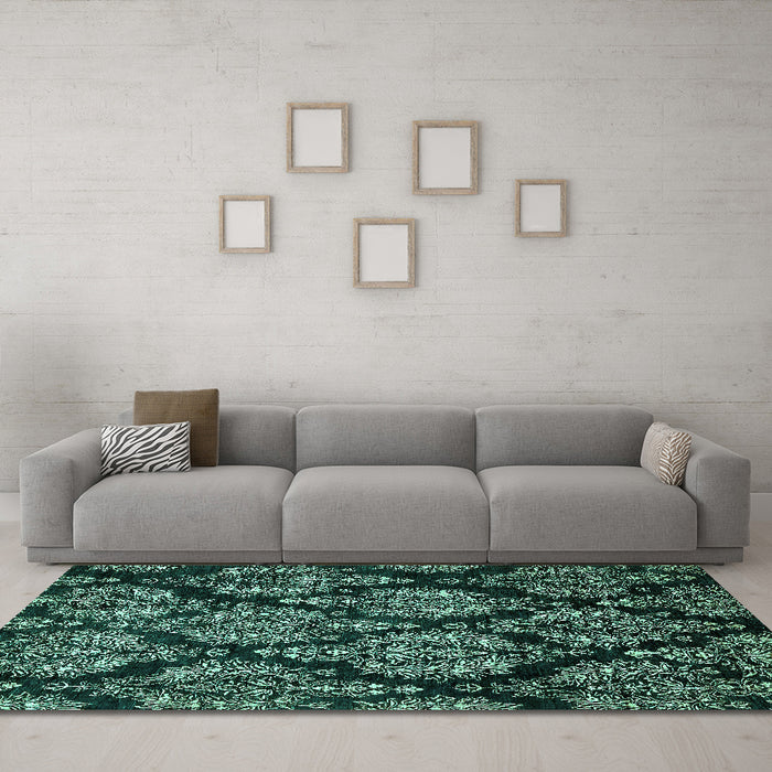 Machine Washable Abstract Turquoise Modern Area Rugs in a Living Room,, wshabs363turq