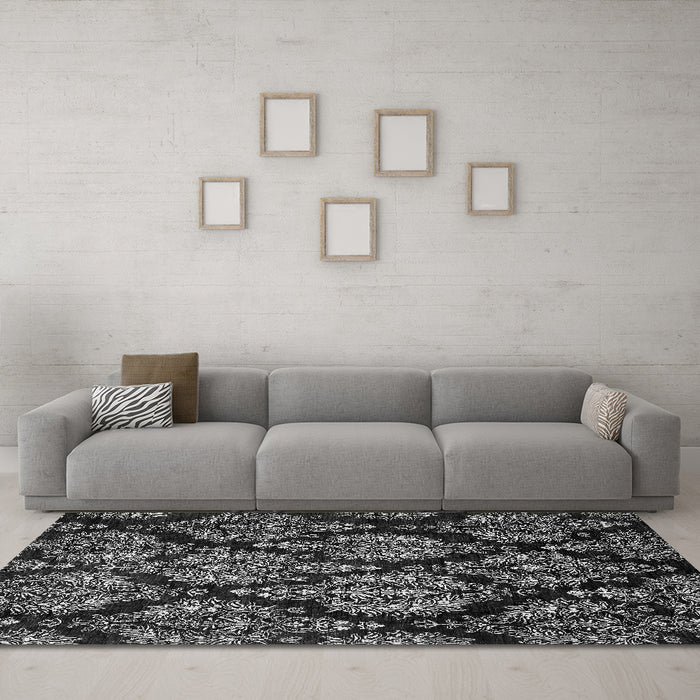 Machine Washable Abstract Gray Modern Rug in a Living Room,, wshabs363gry
