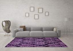 Machine Washable Abstract Purple Modern Area Rugs in a Living Room, wshabs363pur