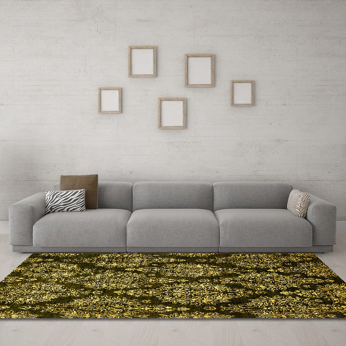 Machine Washable Abstract Yellow Modern Rug in a Living Room, wshabs363yw