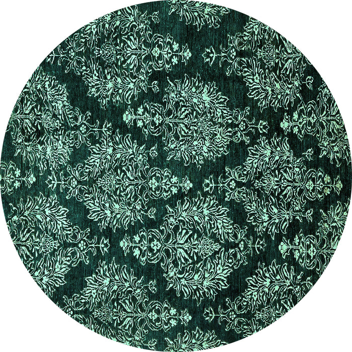 Round Machine Washable Abstract Turquoise Modern Area Rugs, wshabs363turq