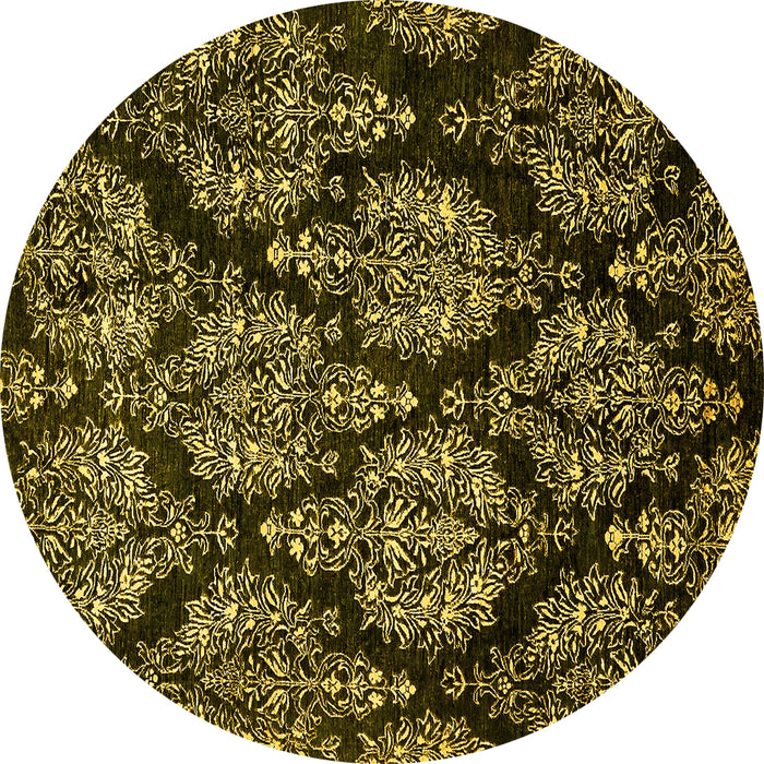 Round Machine Washable Abstract Yellow Modern Rug, wshabs363yw