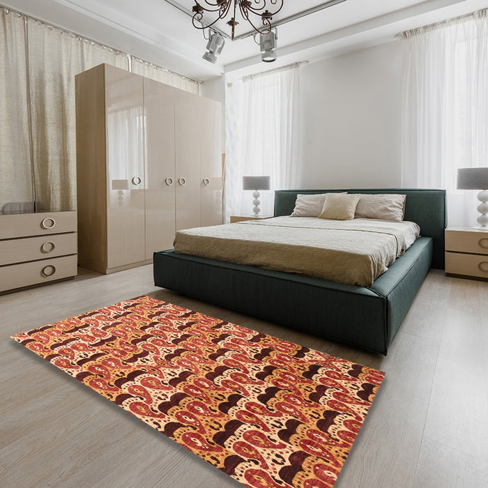 Machine Washable Abstract Orange Rug in a Bedroom, wshabs3640