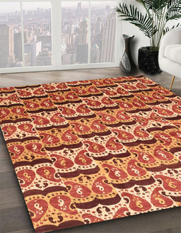 Abstract Orange Oriental Rug in Family Room, abs3640