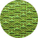 Round Machine Washable Oriental Green Modern Area Rugs, wshabs3640grn