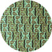 Round Machine Washable Oriental Turquoise Modern Area Rugs, wshabs3640turq